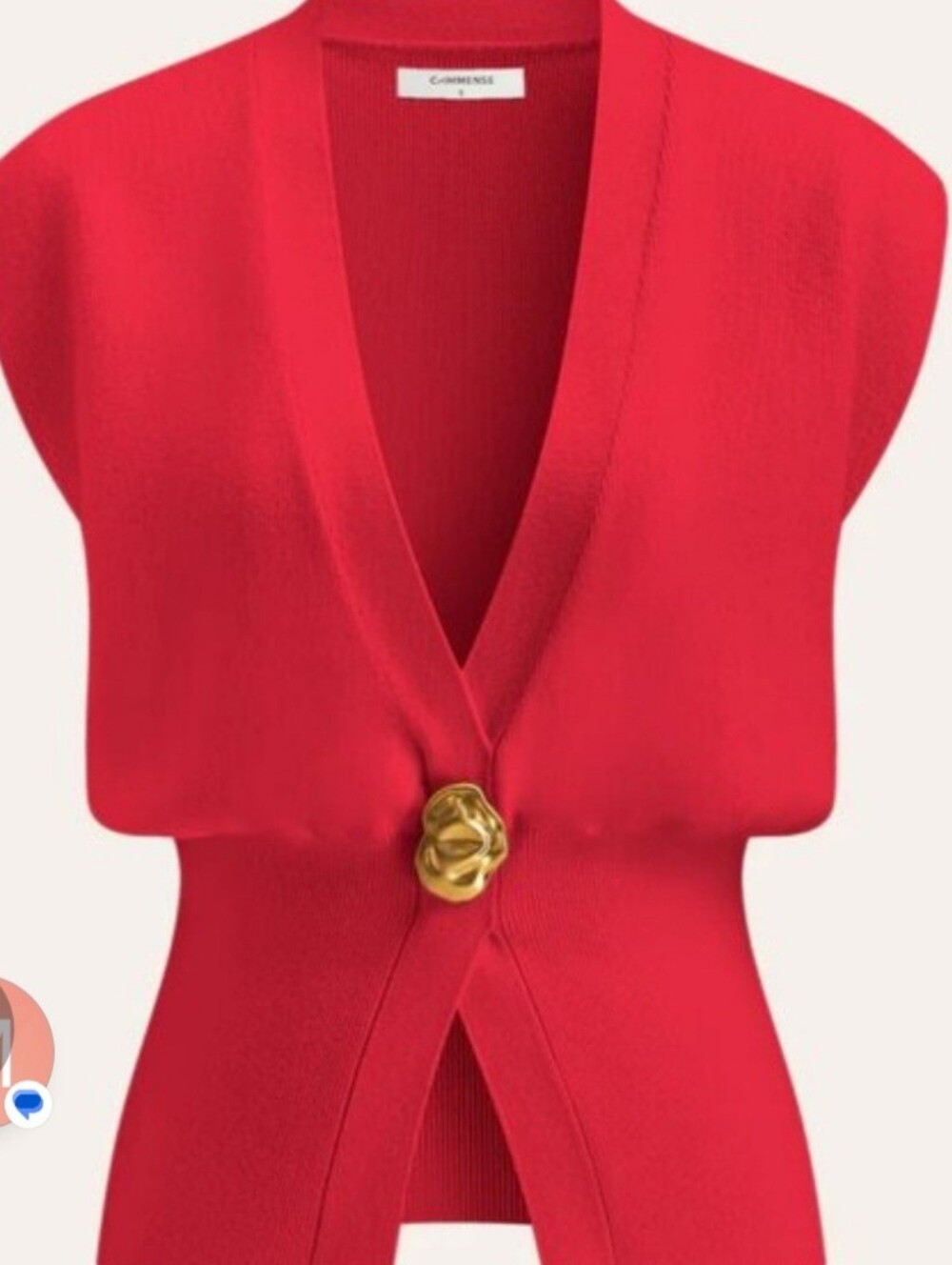 COMMENSE Red Sleeveless V-Neck Sweater with Gold Accent